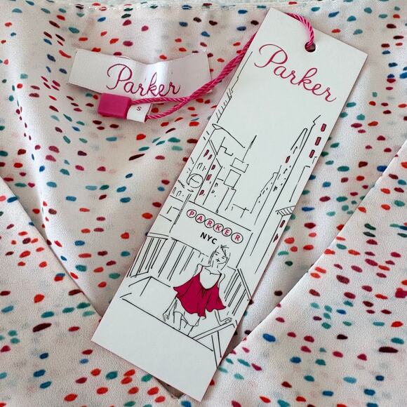 Parker Dottie Confetti Ruffle Top NEW Size Small Feminine Multicolor Office - Picture 4 of 9